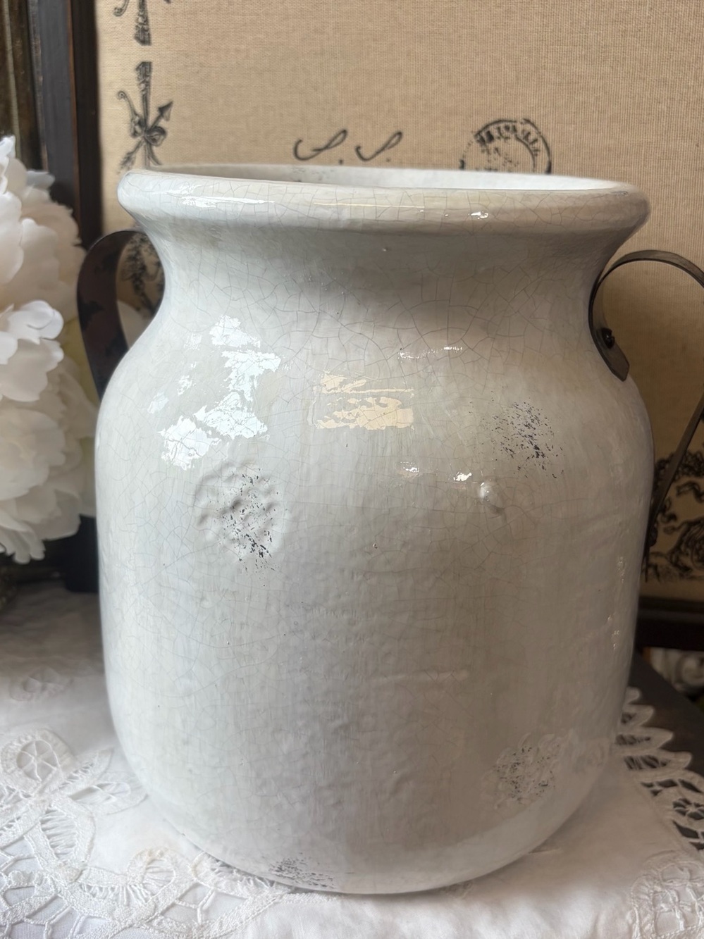 Pottery Barn Marlowe white ceramic stoneware crock rustic French country decor
